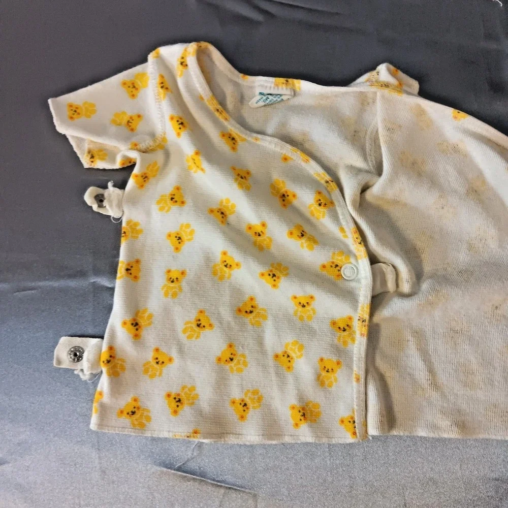 VTG Carter's Baby Wrap Shirt 6M Yellow Teddy Bear Print‎ USA Newborn Kimono Top